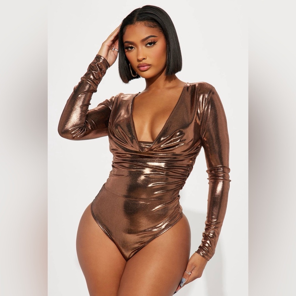 Fashion Nova Bronze Metallic Cassandre Bodysuit SOLD OUT!